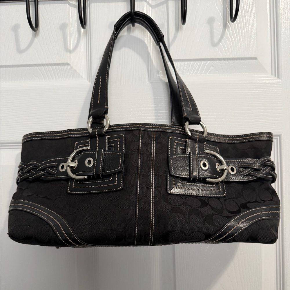 Coach Black Shoulder Bag with Buckle Accents